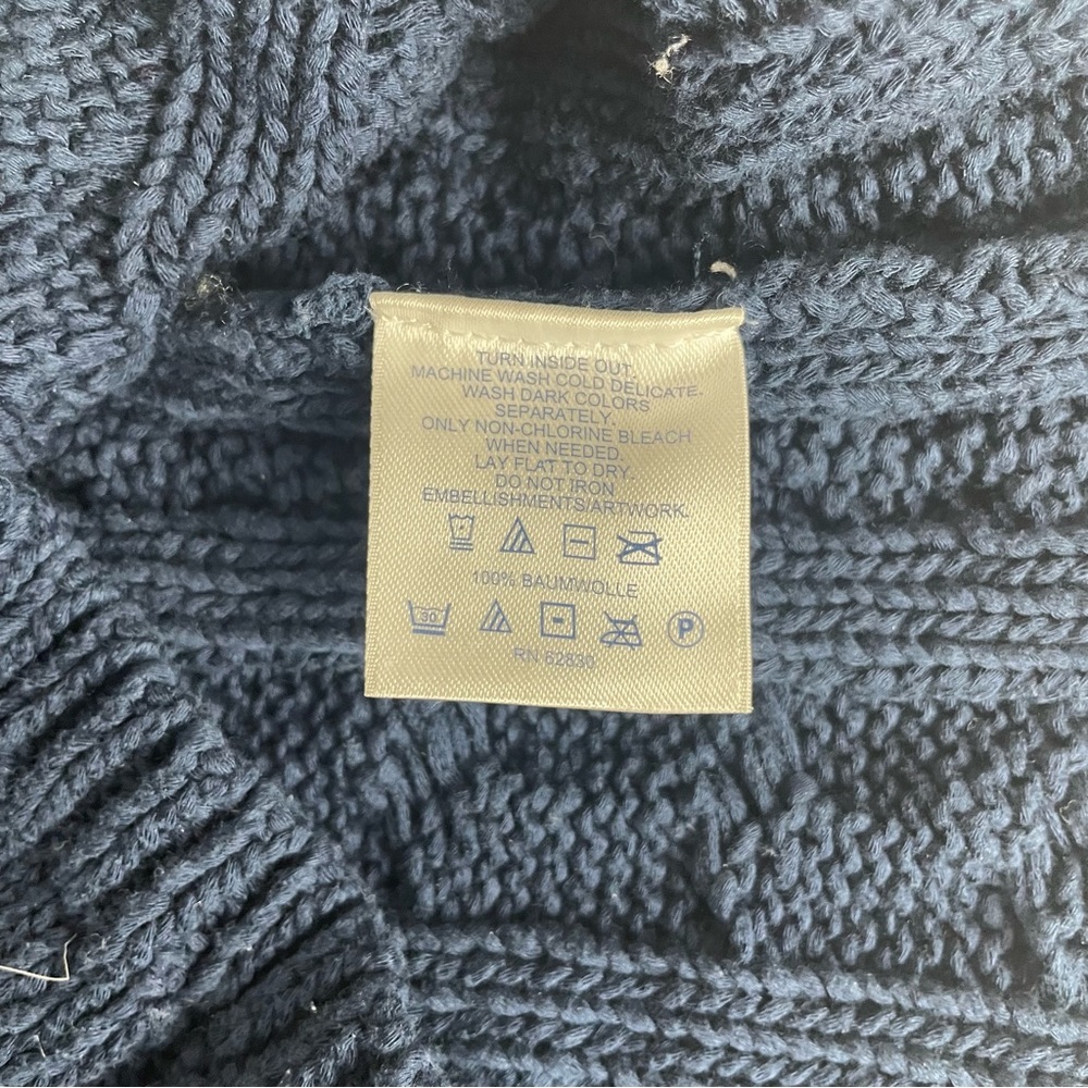 Land's End Short Sleeve Cotton Navy Cable Knit Sweater Size Small - Picture 5 of 7